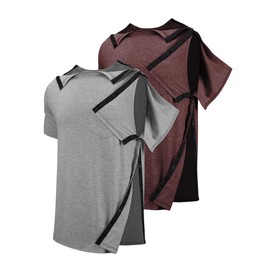 Tfovorlein 2 Pack Men Shoulder Surgery Shirt Chemotherapy Shirts Adaptive Clothing Port Access Snap Clothes for Arm Broken Recovery Grey&Wine Red XXL