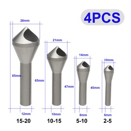 NIYATA 4Pcs Countersink Bit Set for Steel, Metal, Wood, Plastic, Aluminum, Thin Iron Plate (Silver)
