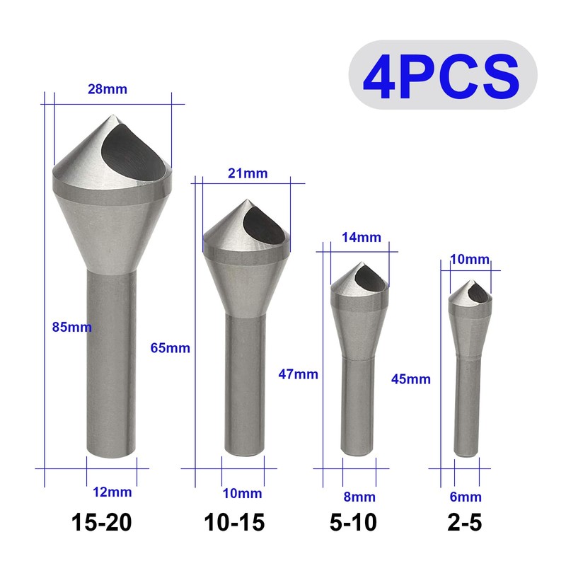 NIYATA 4Pcs Countersink Bit Set for Steel, Metal, Wood, Plastic,