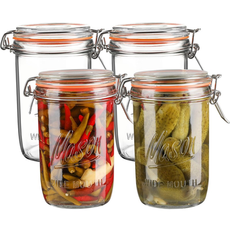 Jeitae 24oz Wide Mouth Mason Jars – 4 Pack Glass
