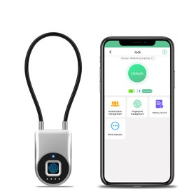 Dhiedas Fingerprint Gate Lock, 3.6'' Long Cable Fingerprint Lock, Smart Keyless Biometric Waterproof Outdoor Bluetooth Cord Gate Lock for Outdoor Fence Gym Locker Helmet Case