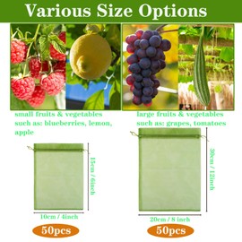 Garden Netting Mesh Bags, 100pcs Reusable Fruit Protection Bags, Grape Strawberry Fruit Netting Cover Drawstring Mesh Bags (2 Size, 10 x 15 cm + 20 x 30 cm)