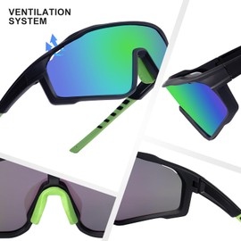 OKH Polarised Cycling Sunglasses for Men and Women Outdoor Sports UV400 Driving Fishing Mountain Bike Glasses (Black Frame Green Film Lens)