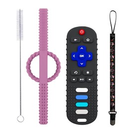 Baby Teether Toys - TV Remote Control Shape Silicone Toddler Teething Toys for Babies 6-12 Months (Black + Dark Purple)