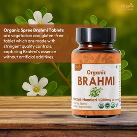 ORGANIC SPREE Brahmi 120 Tablets – USDA Organic Bacopa Monnieri Supplement – Supports Focus, Calm & Memory – Herbal Nootropic* - Pack of 2