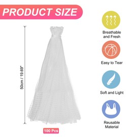 uxcell 100PCS Reusable Mesh Produce Bags, 19.7 Inches Egg Hatching Bags Washable Breathable Fruit Net Stretchable Mesh Netting Storage for Seafood Vegetable Onion Grocery Shopping, White