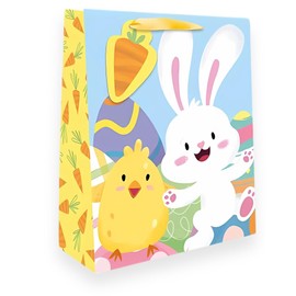 AKH® Easter Gift Bag | 23CM x 18CM x 10CM | Medium Easter Bunny Themed Gift Bag with Handles | Perfect for Treats, Egg Hunts & Party Favors | Bunny Chick Eggs