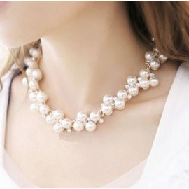 Miaomyao Necklace and Earring Package Set, Pearl and Flower Motif, Ladies, Weddings, Parties, Birthdays, Anniversaries, Present