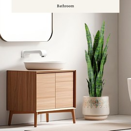 KOL 3ft 2-Pack Artificial Snake Plant - Thick Lifelike Leaves, Faux Silk Sansevieria for Indoor Home & Garden Decor, 35in Potted Fake Mother-in-Law's Tongue Plants, Green