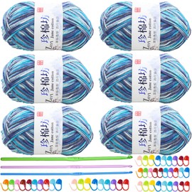 Crochet Yarn Balls(6 X 50g, 4-Ply), Knitting Wool Yarn for Crochet, Double Knitting Wool with Aluminum Crochet Hooks Stitch Markers, Acrylic Yarn for DIY Craft and Crochet Project (07 Blue-Grey)