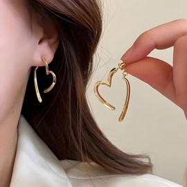 Hothrty Earrings, Surgical Stainless Steel, Hoop Earrings, Heart, Irregular, Open Heart, Frame, Swaying, Large, Silver, Gold, Women's, Simple, For Both Ears, 2 Pieces, Pair of Metal Allergies, Gift