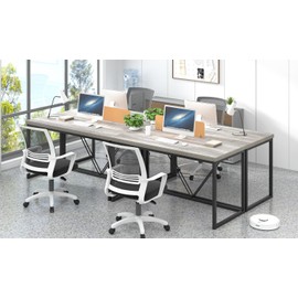 FOLUBAN Modern Home Office Desk, Industrial Vintage Computer Desk, Rustic Wood and Metal Study Writing Table, Simple Work Gaming PC Desks for Bedroom Living Room, Light Grey 53 Inch