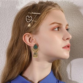 Jhumkas Indian Earrings for Women Jhumka Rhinestone Dangle Earrings Ethnic Bell Tassel Earrings Jhumki Beaded Balls Drop Oxidized Bohemian Earrings Boho Traditional Bollywood Jewelry Gift (Green)