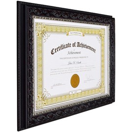 Golden State Art, Frame for Pictures & Certificates 8.5x11, Black Silver Burgundy Color, Ornate Molding, Document or Photo Frame with Real Glass