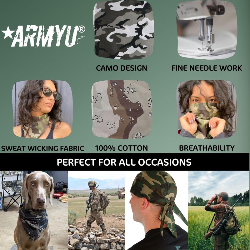 Army Universe Camouflage Jumbo Bandanas Cotton Military Headwraps 27" x