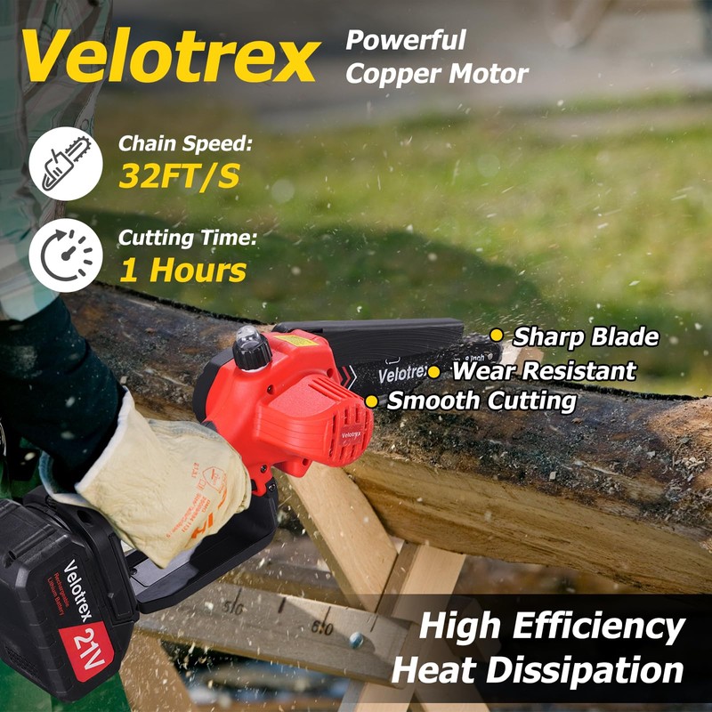 Velotrex 2-IN-1 Cordless Pole Saw and Mini Chainsaw, 8 Inch