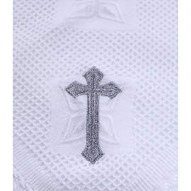 BabyPrem Baby Blanket Shawl Cross Christening Baptism Knitted Fringe 122 x 122cm White