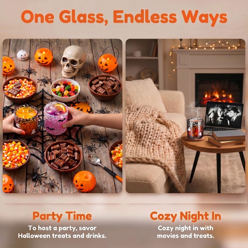 Mrnsta 2 Pcs Halloween Icon Glass Cups - 16oz Ghost