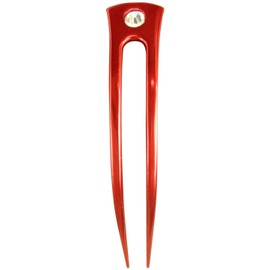 JWL HAWNKOA PRODUCTS Anodized Aluminum Two Prong Curved 6" Hair Forks Unbreakable Waterproof Pick Pic Pin Fork - Hawaiian Style (Red)