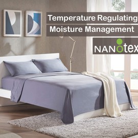 SLEEP ZONE Bed Sheet Set Cooling with Nanotex Moisture Wicking Technology Double Brushed Soft Wrinkle Free Fade Resistant Easy Care Sheets 3 PC, Gray,Twin