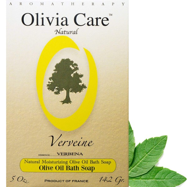 Olive Oil Verbena Bar Soap by Olivia Care - 100% Natural Ingredients, Organic, Vegan - For Face, Hands & Body. Cold-Pressed Triple -Milled. Hydrating, Moisturizing. Rich in Calcium & Vitamins - 5 OZ