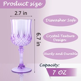 LEYIQU Purple Plastic Wine Glasses，Purple Plastic Goblets Vintage Style Cordial Glasses Drinking Glasses for Wedding Reception, Grand Event Party Supplies (48, Purple)