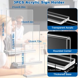 3Pcs T-Shaped Clear Sign Holder, A4+A5+A6 Acrylic Sign Holder, Transparent Menu Display Stand, Double Sided Table Stand, Plastic Table Top Paper Holder, Vertical Flyer Stand for Vendor Events Store