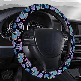 AOPEFNX Steering Wheel Covers for Car, Truck, and SUV, Cute Non-Slip Breathable Elastic Steering Wheel, Car Accessories, Universal 15 Inch Leather Cover for Men Women Neon Mushroom