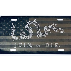 Laser US Flag & Diamond Etched Join Or Die Car Tag Vanity Front License Plate