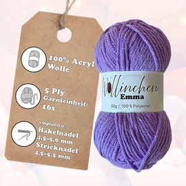Wollinchen Emma Wool, 5 x 50 g, Bright Colours, Baby Wool, Wool for Knitting, Crocheting, Knotting or Crafts (Purple)
