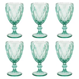 BTGLLAS Pure Light blue Wine Glasses 6Pcs a Set Solid Colors Glass Goblets Dishwasher Safe Colored Glassware With An Embossed Vintage Colored Goblets Pattern Like Crystal (Glass, Light blue)