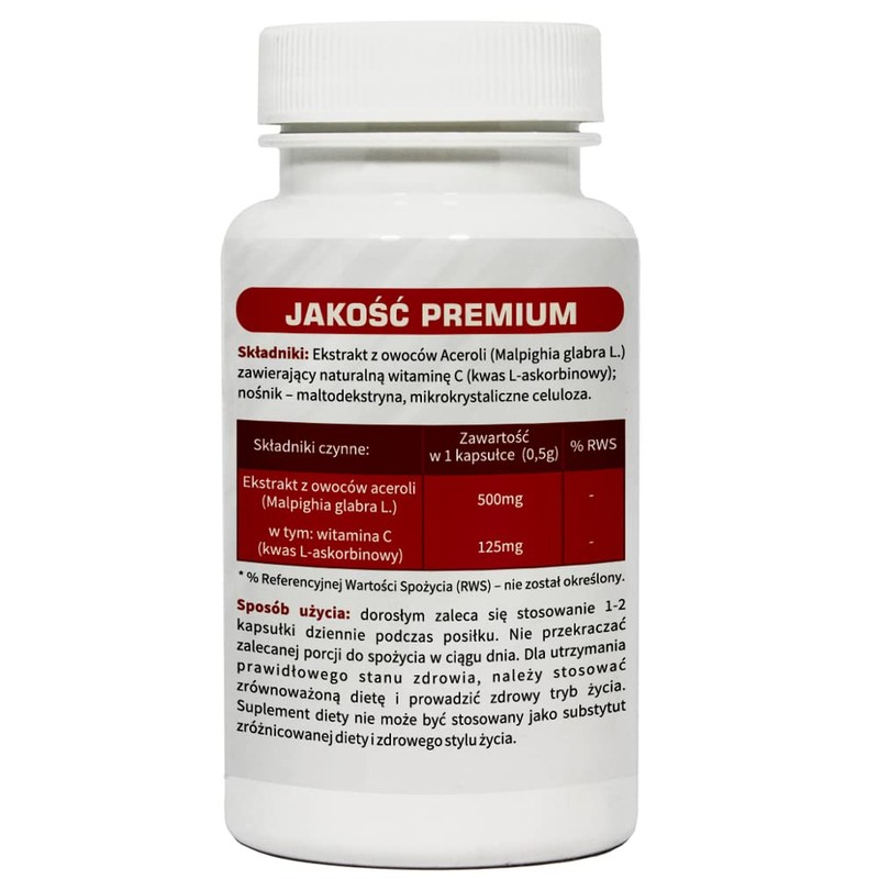 Acerola Extract 500 mg 60 Capsules - Pure Natural Vitamin