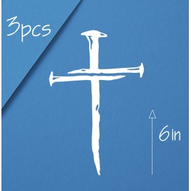 3pcs, Cross with Nails Decals + Bonus - Christian Religious Jesus Stickers for Car, Truck Window, Cross of Nails Outdoor Bumper Sticker, 6x4in (White)