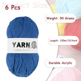 Rebower 6Pcs Dark Blue Acrylic Yarn 790 Yard 4 Ply Soft Crochet Yarns Sport Weight Yarn,[for DIY Crocheting Knitting Craft Blankets Hats]-300g