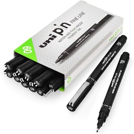 Uni Pin Fineliner Drawing Pen - Black Ink - 0.9mm Nib - Pack of 12