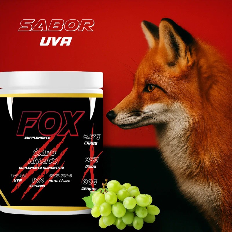 Óxido Nítrico Fox Suplements Pre Entreno 500g 100 Servicios Uva