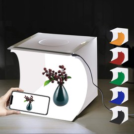 PULUZ 7.9 inches (20 cm) Photography Box, Foldable Portable Accessories for Photography 1 LED 550LM 6 Color Background, Desktop Photo Studio Photo Booth Mini
