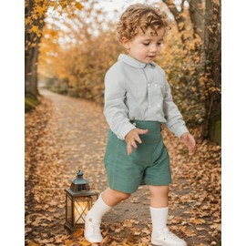 Twoflower Toddler baby boys' clothing sets boy outfit fall Long sleeve Button Down Shirts with peter pan collar for Birthday Holiday (green, 4T)