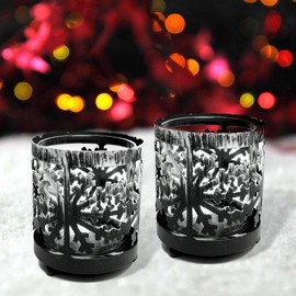 Snowflake Decorations - Set of 2 - Metal Snowflake Holders with Glass Votive Candle Inserts - Christmas Centerpiece Accessories - Winter Decorating - 3”H