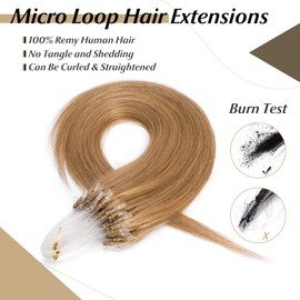 SEGO Micro Beads Hair Extensions Human Hair 14 Inch Dark blonde Micro Loop Human Hair Extensions Natural Straight Micro Ring Human Hair Extensions 50g 100 Strands Cold Fusion Hair Extension 27#