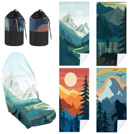 Hahafelt 4 Pack Car Seat Towel Covers with Storage Bag Seat Post Workout Sweat Washable Cover Non Slip for Car Towel for Dog Pet Workout Outdoor Sport Activities (Landscape)