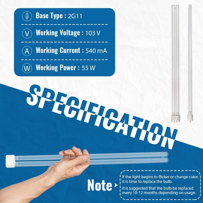 OXYFUL 55W UV Ultraviolet 4 Pin Base Replacement Light Clarifier