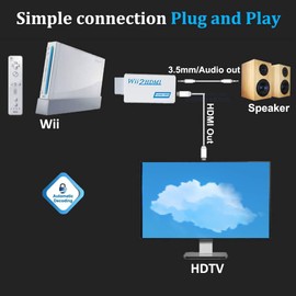 GoldOars Wii to HDMI Adapter with 1.5m HDMI Cable, Wii to HDMI Converter, Wii Adapter to HDMI Supports All Wii Display Modes(White)