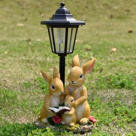 GIGICICI Solar Garden Outdoor Decor Statues Rabbit Family with Light,Outside-Outdoor Decorations Sculptures for Patio Yard Lawn Walkway Ornaments Clearance Gifts for Mom Grandma Birthday