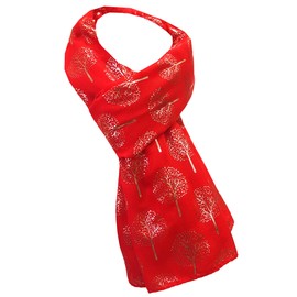 World of Shawls Gold Foil Mulberry Tree Print Fashion Scarf (Red)
