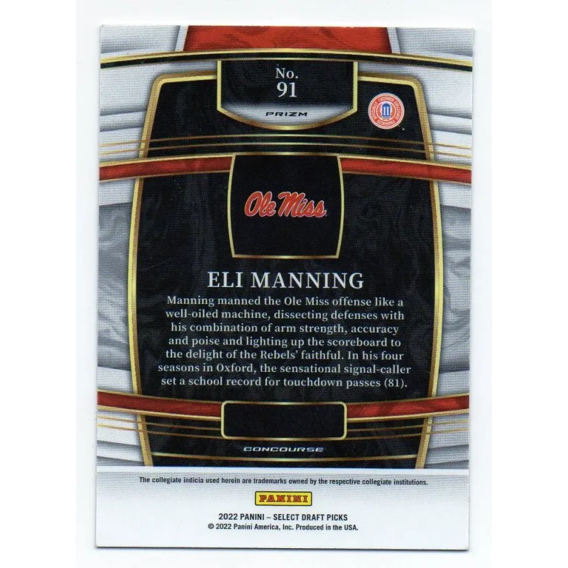 2022 Select Draft Concourse Red Lazer Eli Manning Giants (Usado)