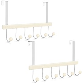 TOPIA HANGER Over The Door Hooks for Hanging, Towel Hooks Towel Racks for Bathroom, Coat Hooks Coat Rack Over The Door Organizer Hanging, Wooden Door Hangers for Coat Towel Hat Purse CT72W - 2 Pack