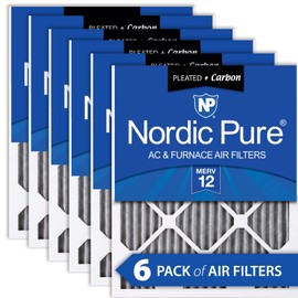 Nordic Pure 16x30x1 (15 3/4 x 29 11/16 x 3/4) Furnace Air Filters MERV 12 Pleated Plus Carbon 6 Pack