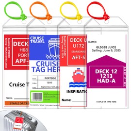 UliraGad 4 Pack Cruise Luggage Tag Holder – Durable Waterproof Luggage Tags for Cruise Ships with Zip Seal – Cruise Essentials Tags Holder – Clear Transparent (4-Pack)