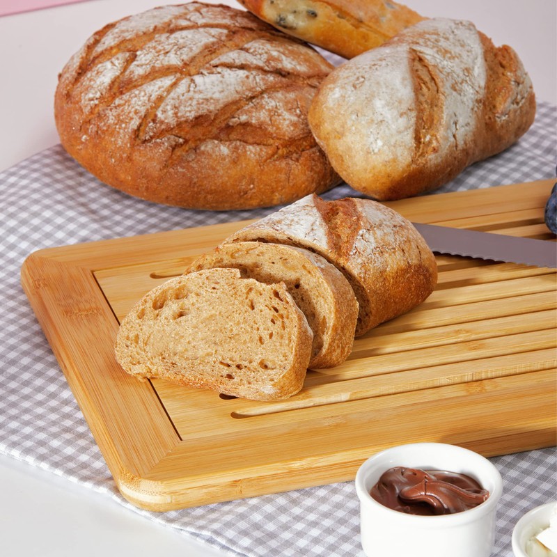 RoyalHouse Large Premium Natural Bamboo Bread Cutting Board with Crumb